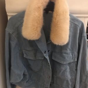 Blue Corduroy Faxu Fur Jacket